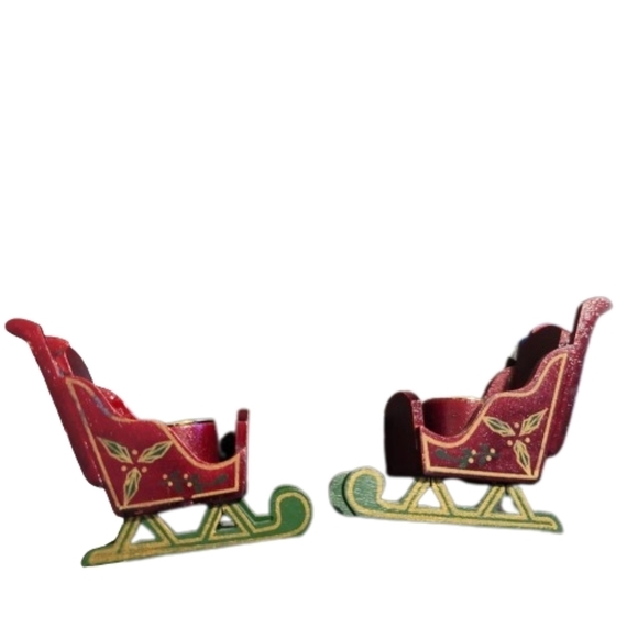 Colonial Candle Christmas Wooden Sled Candle Holders Vintage - Set Of 2 - Picture 1 of 8